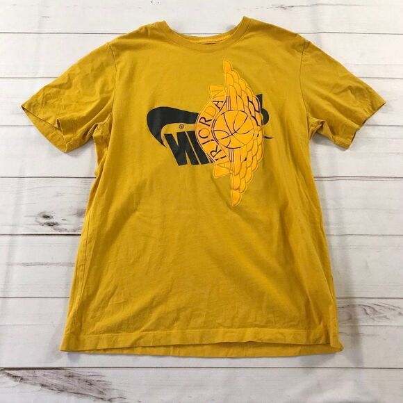 Nike Air Jordan Men Upside Down Logo Yellow Black T-Shirt Medium - Picture 1 of 7